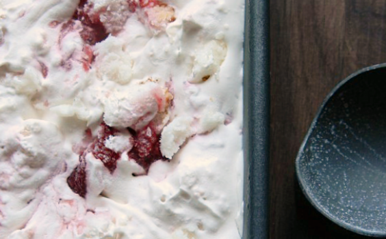 Strawberry Angel Food No Churn Ice Cream | MomsTestKitchen.com