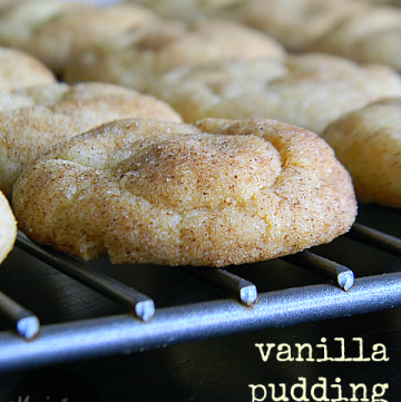 Soft chewy snickerdoodle cookies made with vanilla pudding