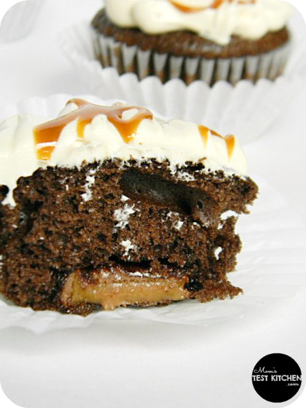 Simply Caramel Candy Bar Cupcakes with Caramel Cream Cheese Frosting | www.momstestkitchen.com | #semihomemade