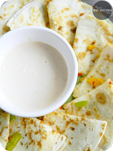 Tri-Pepper Quesadillas with Creamy Chipotle Sauce | www.momstestkitchen.com | #PepperParty