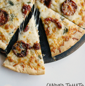 A traditional Margherita Pizza gets a sweet kick with the addition of addictively delicious candied tomatoes