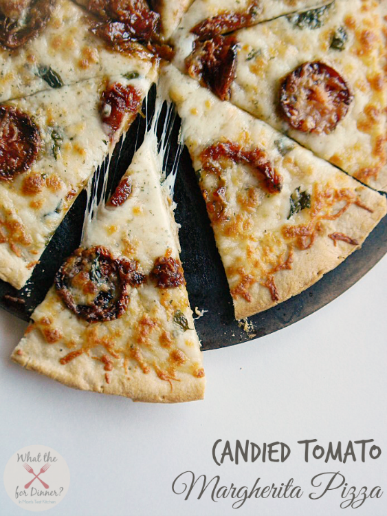 A traditional Margherita Pizza gets a sweet kick with the addition of addictively delicious candied tomatoes