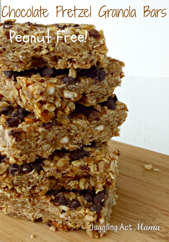 Chocolate Pretzel Granola Bars via Juggling Act Mama