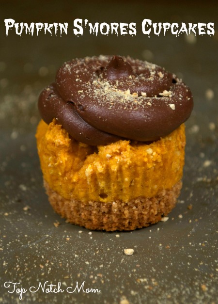 Pumpkin S'more Cupcakes - a pumpkin cupcake with a graham cracker crust topped with chocolate frosting