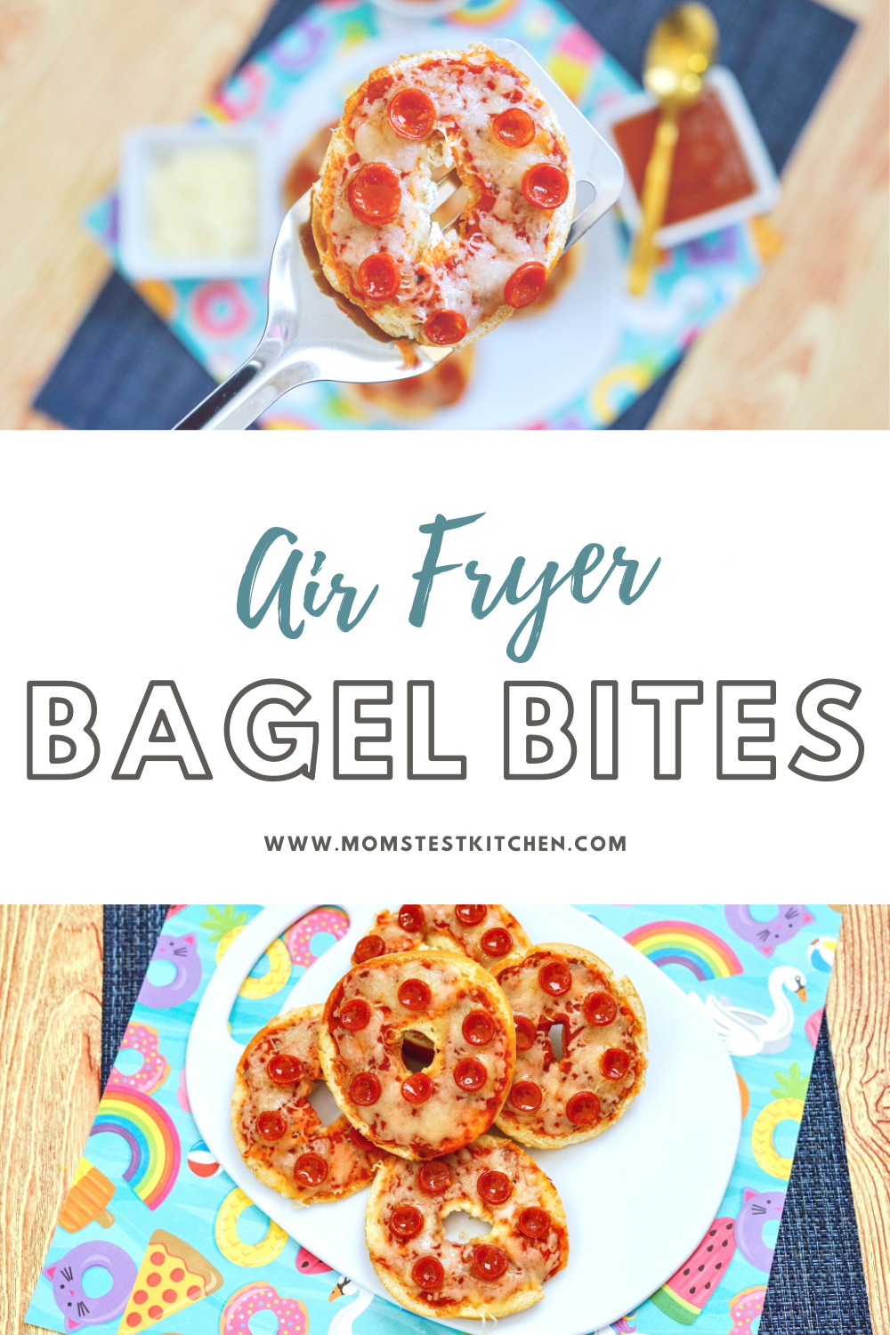 The kids are going to love these Homemade 4-ingredient Air Fryer Bagel Bites! Since they take only 5 minutes to cook, they are the perfect solution for an easy lunch or afternoon snack!